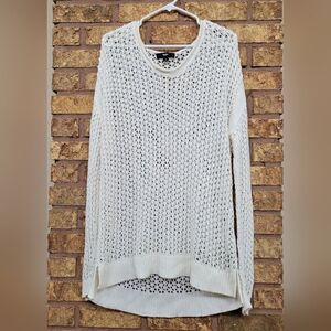 Mossimo Cream Oversized Knit Sweater Sheer Crochet Pullover Size Large